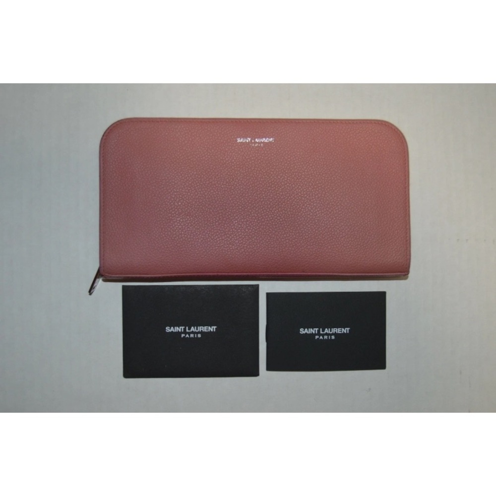Saint Laurent River Gauche Pink Leather Long Zip Wallet